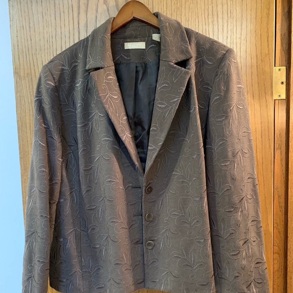 Kate Hill Brown Floral Embroidered Blazer, 3X - Picture 2 of 7